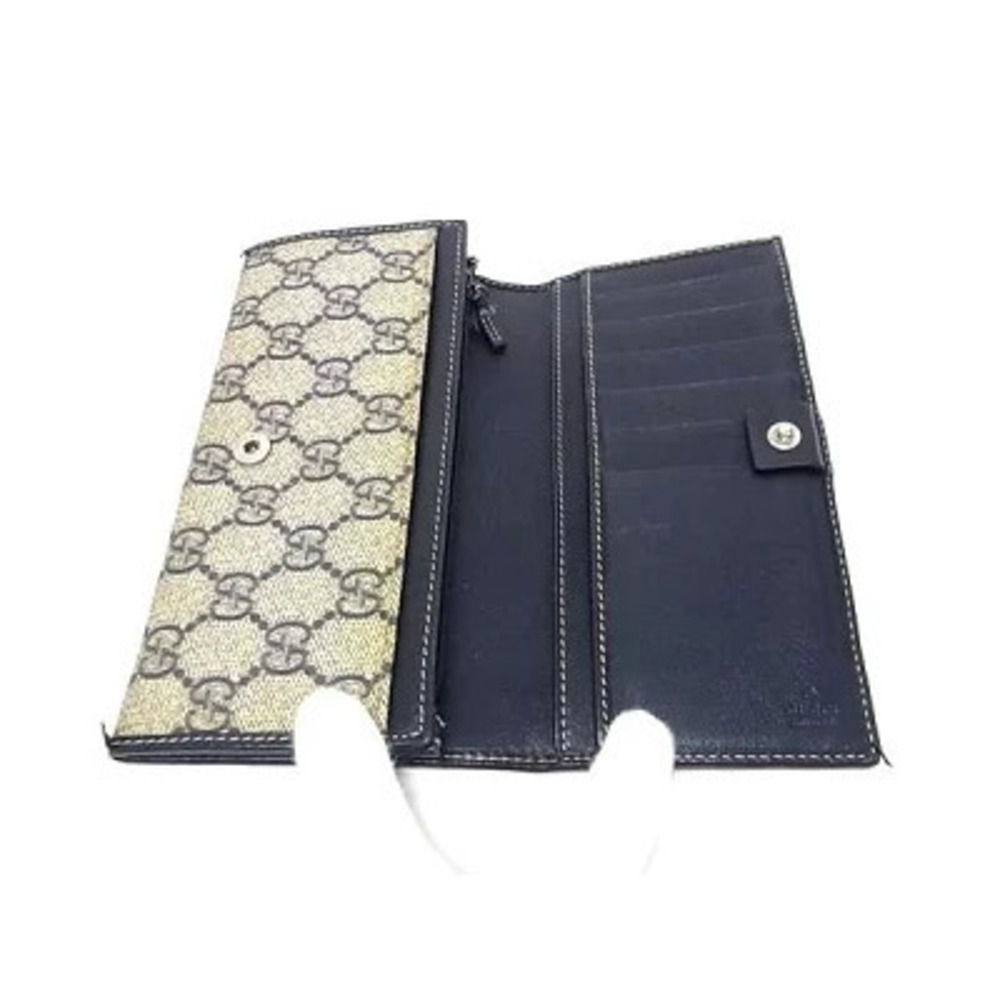 GUCCI GG Supreme Long Wallet Brown Navy Blue Leather Bi fold - Picture 3 of 6
